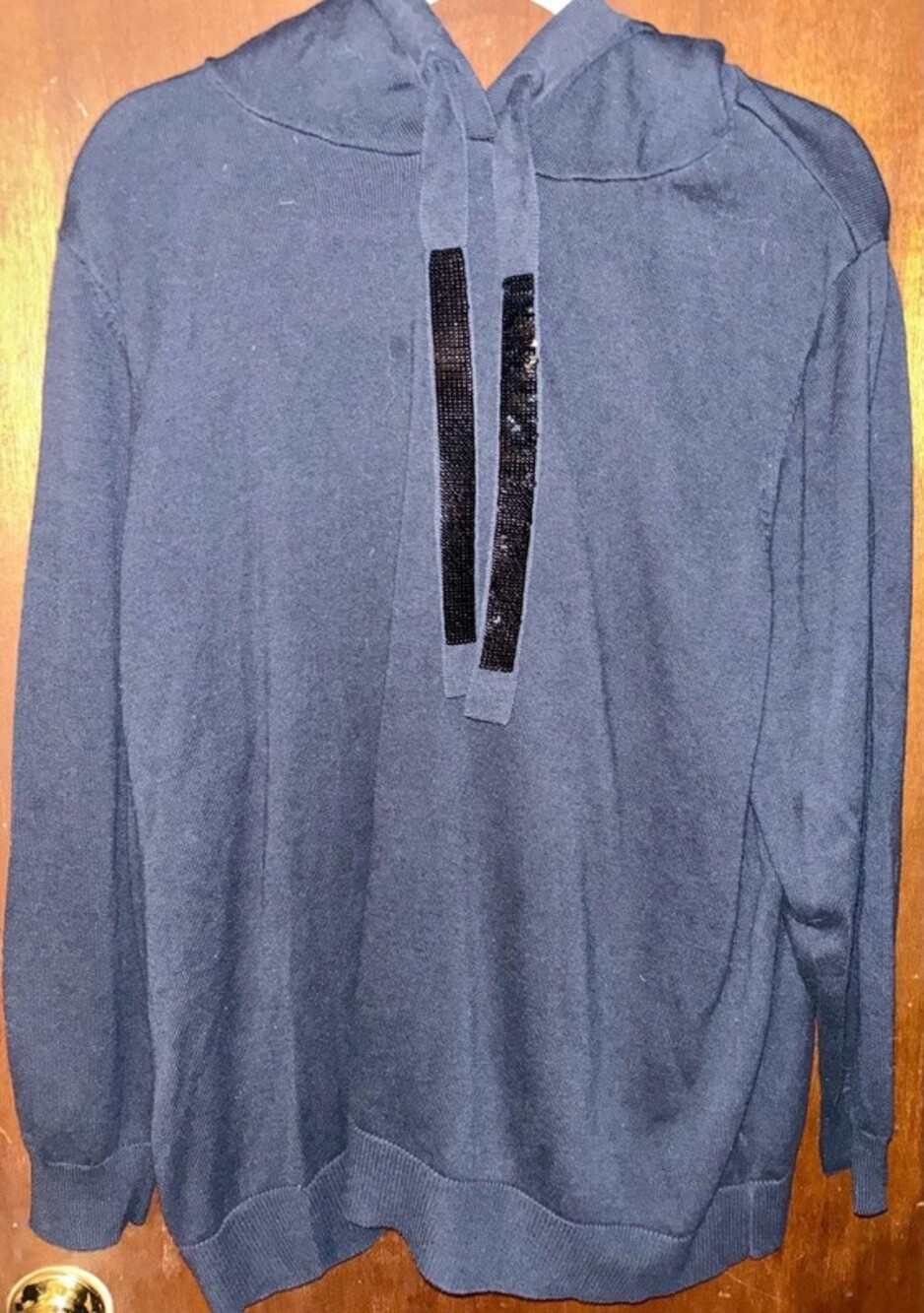Quacker Factory by Jeanne Bice Sequin Drawstring Knit Hoodie Size 2X